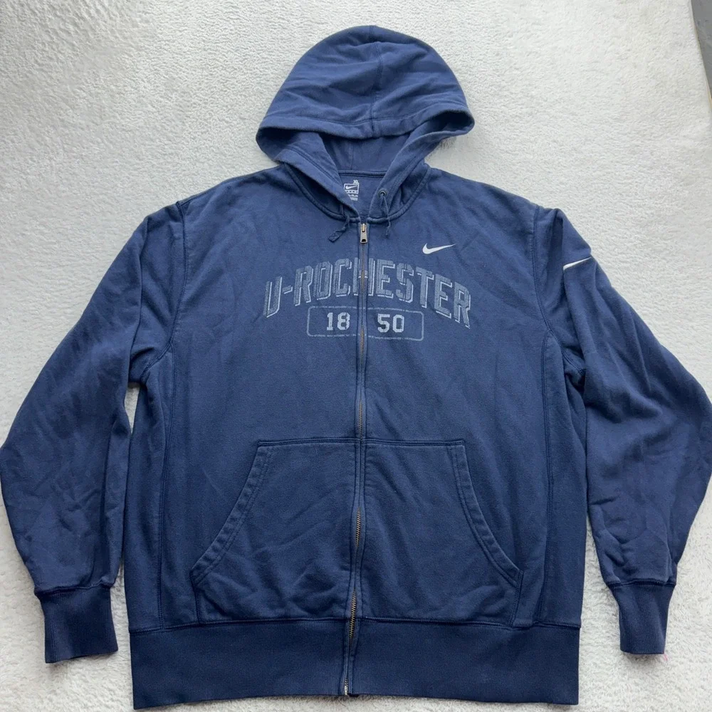 Nike Team Y2K University of‎ Rochester Full Zip Hoodie Navy Blue Mens XL Swoosh